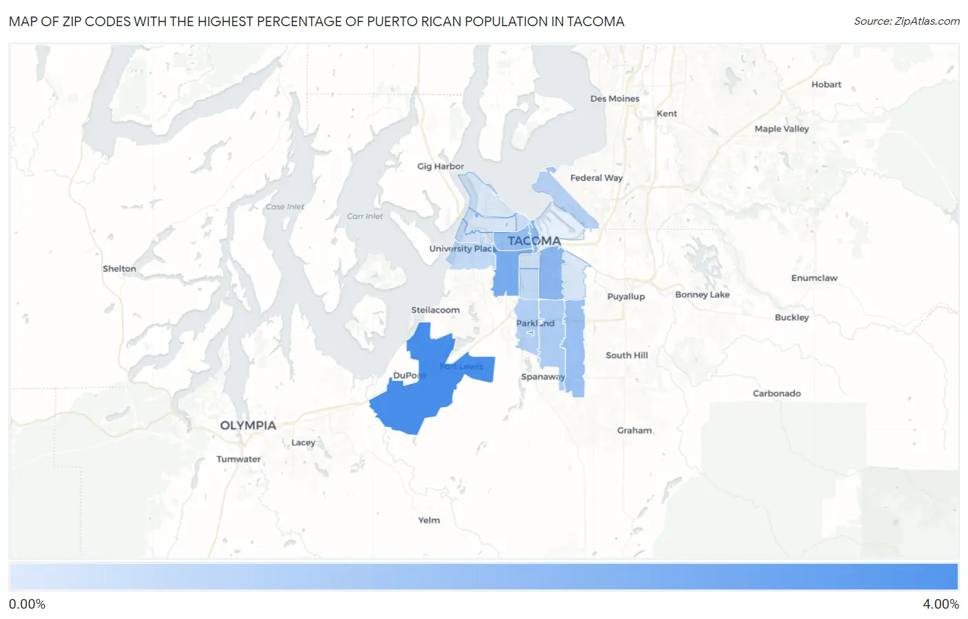 Zip Codes with the Highest Percentage of Puerto Rican Population in Tacoma Map