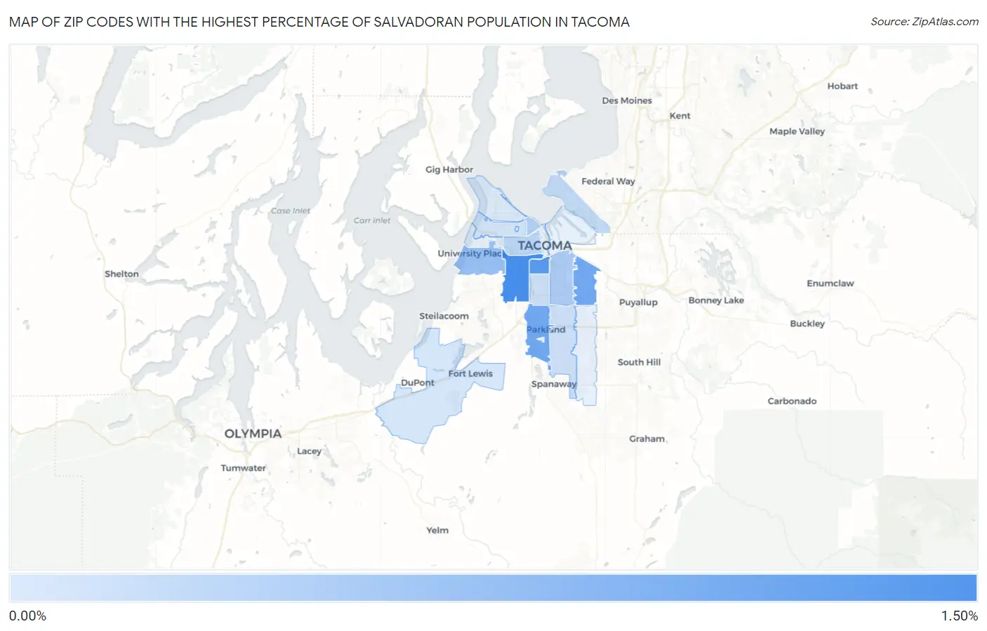 Zip Codes with the Highest Percentage of Salvadoran Population in Tacoma Map
