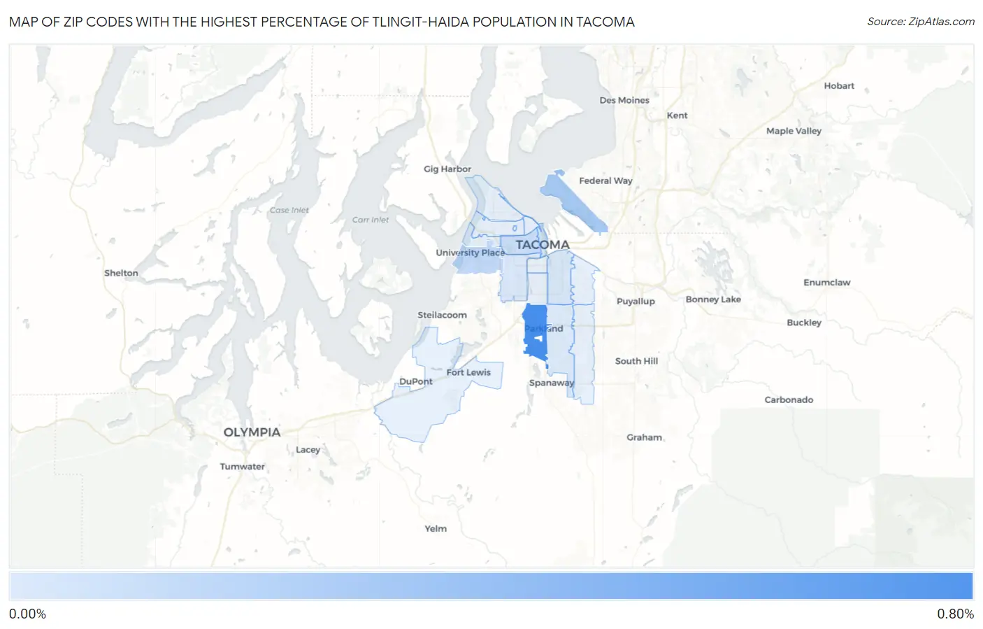 Zip Codes with the Highest Percentage of Tlingit-Haida Population in Tacoma Map
