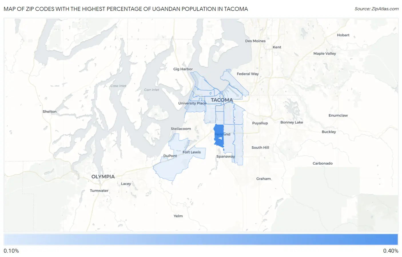 Zip Codes with the Highest Percentage of Ugandan Population in Tacoma Map