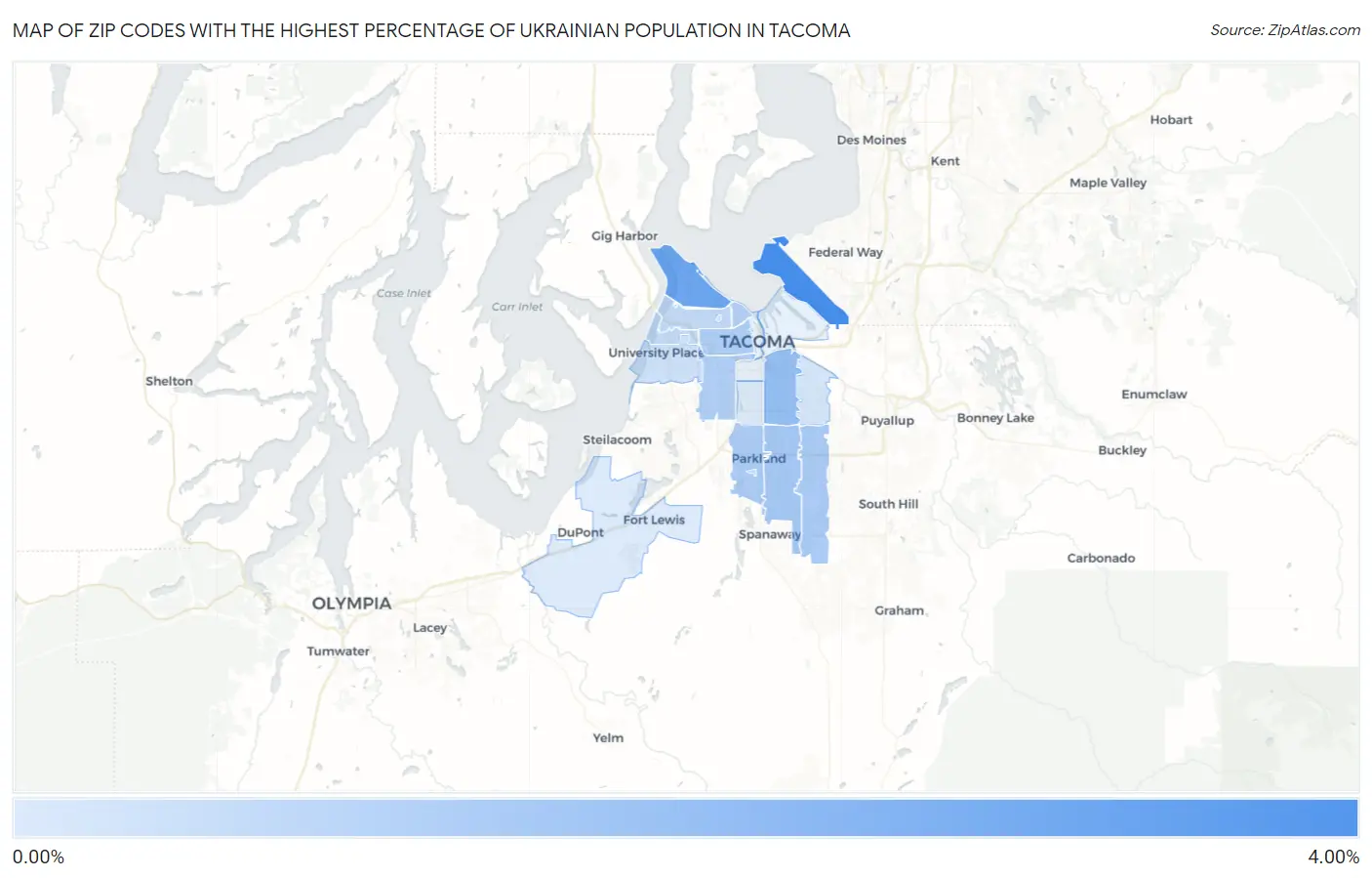 Zip Codes with the Highest Percentage of Ukrainian Population in Tacoma Map
