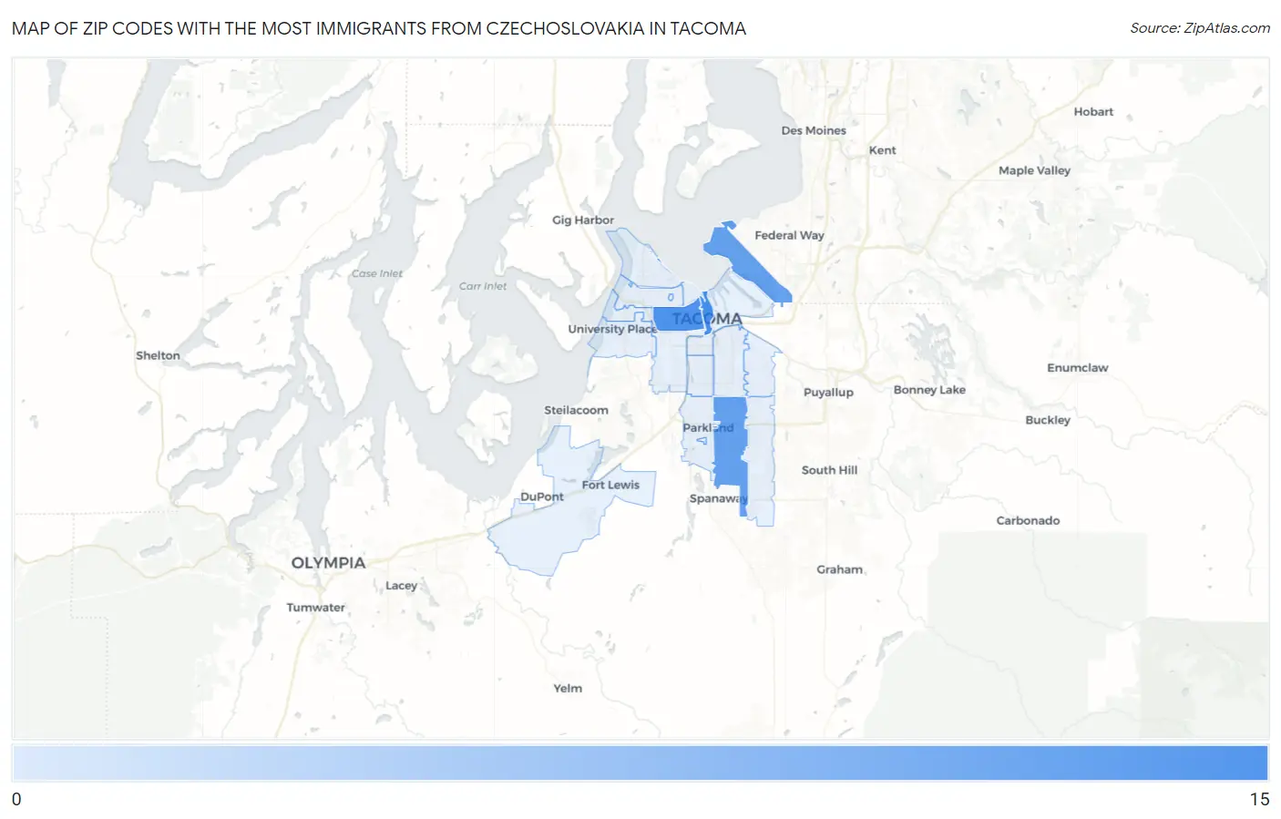 Zip Codes with the Most Immigrants from Czechoslovakia in Tacoma Map
