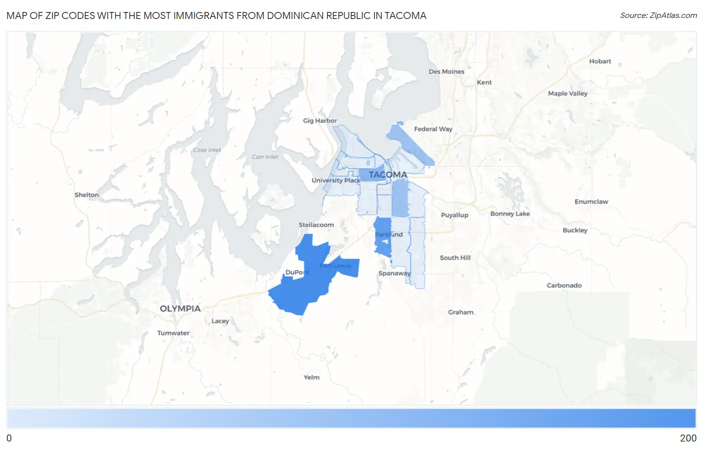Zip Codes with the Most Immigrants from Dominican Republic in Tacoma Map