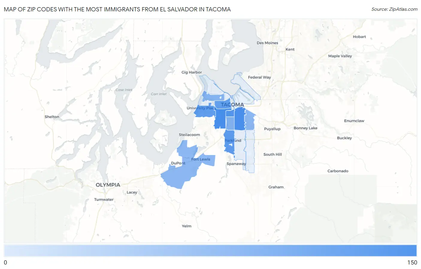 Zip Codes with the Most Immigrants from El Salvador in Tacoma Map