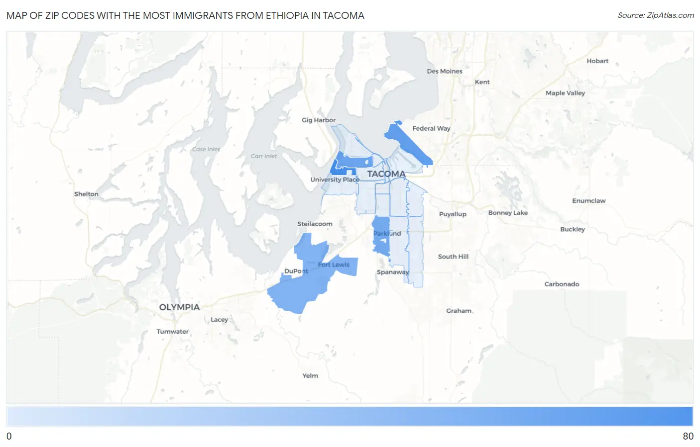 Zip Codes with the Most Immigrants from Ethiopia in Tacoma Map