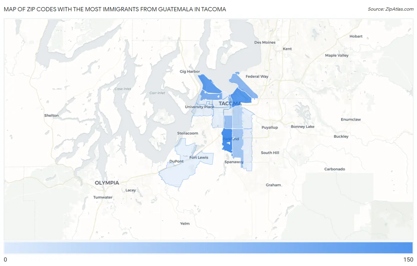 Zip Codes with the Most Immigrants from Guatemala in Tacoma Map