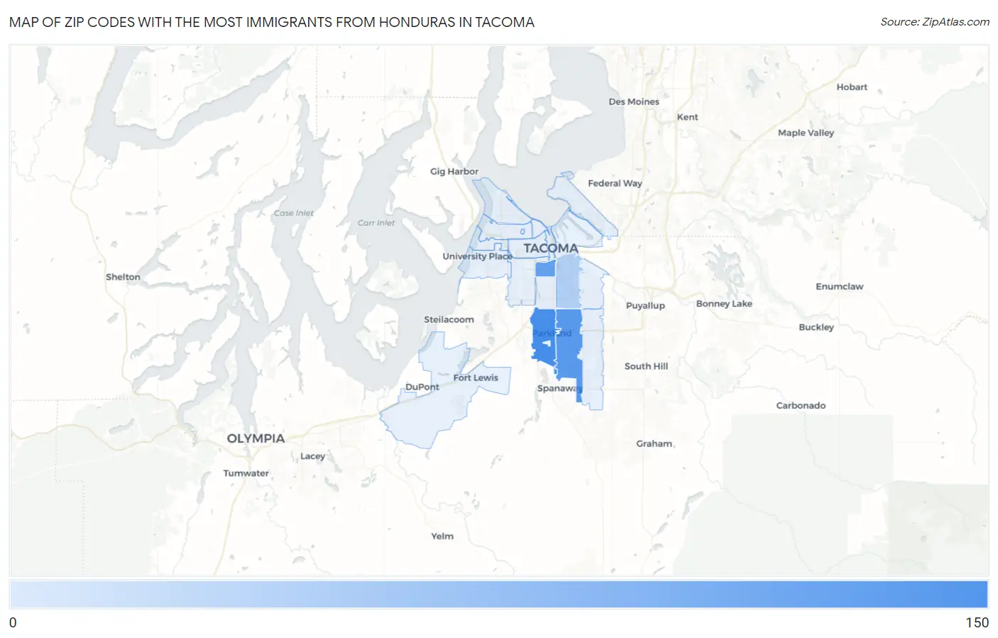 Zip Codes with the Most Immigrants from Honduras in Tacoma Map
