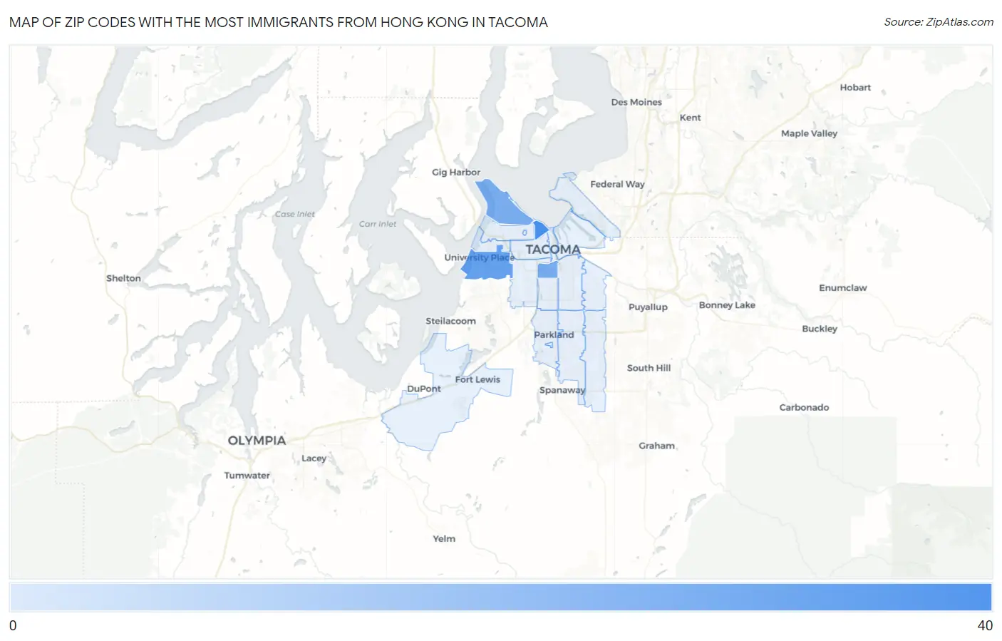 Zip Codes with the Most Immigrants from Hong Kong in Tacoma Map