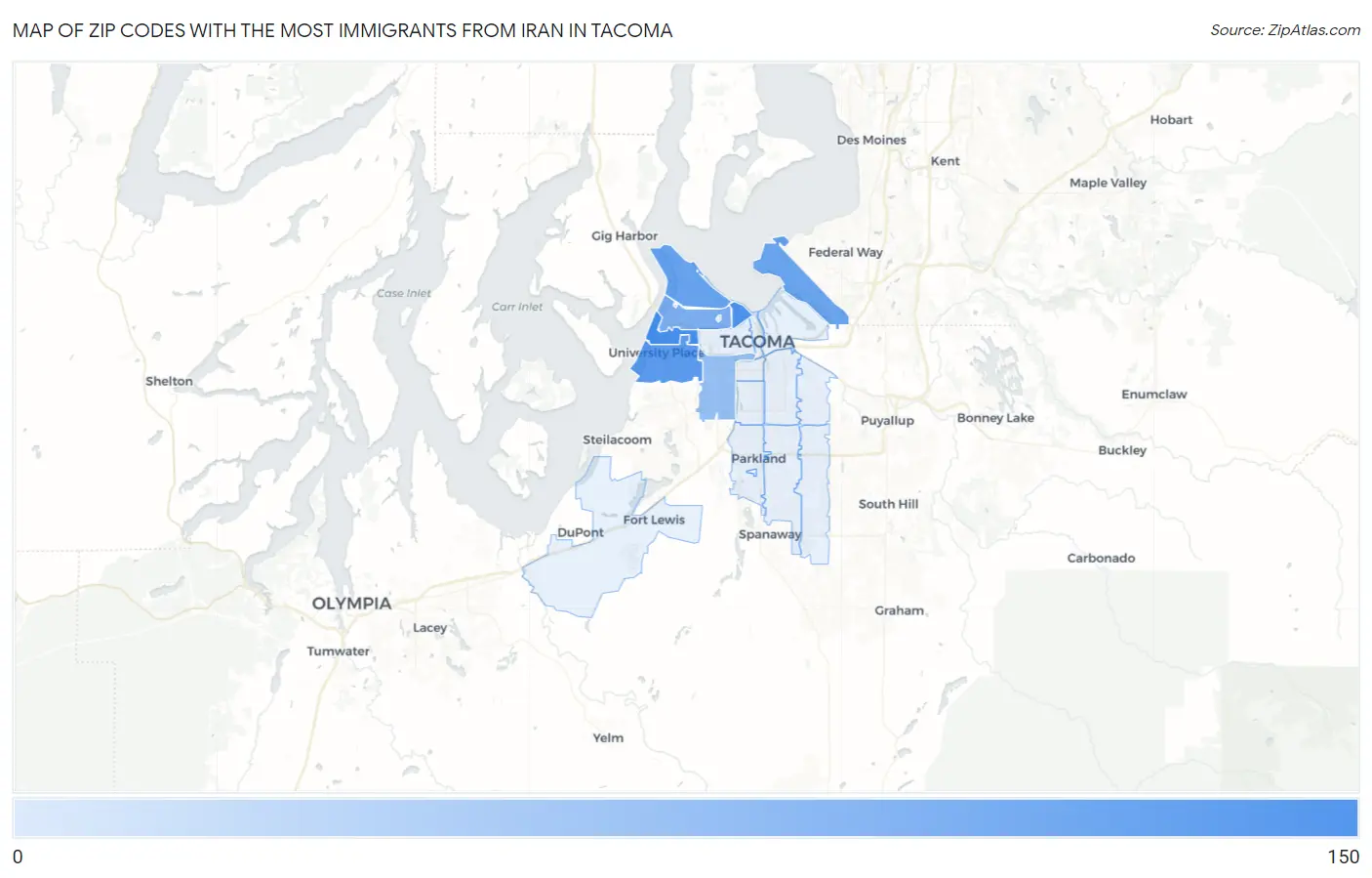 Zip Codes with the Most Immigrants from Iran in Tacoma Map