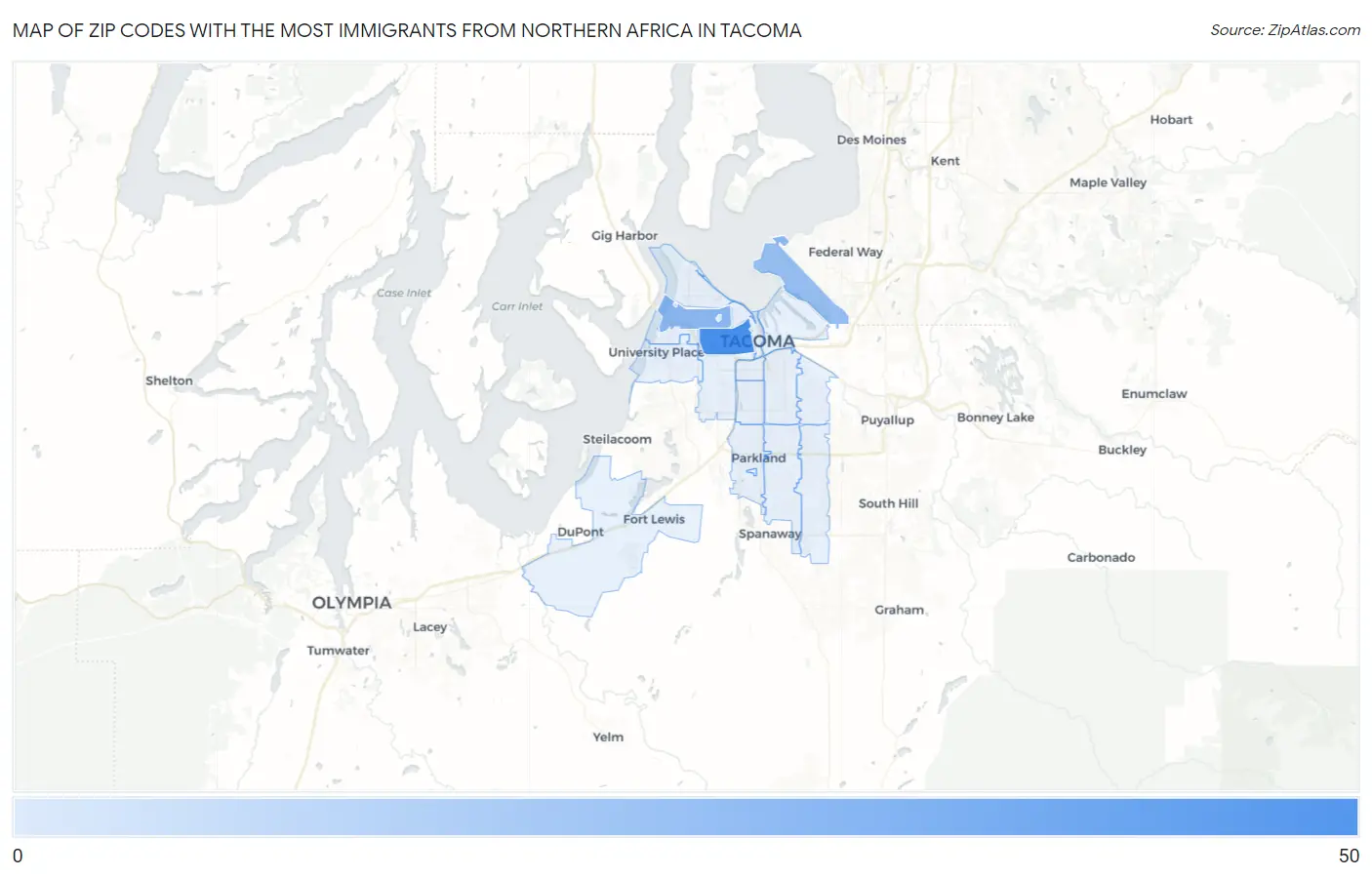 Zip Codes with the Most Immigrants from Northern Africa in Tacoma Map