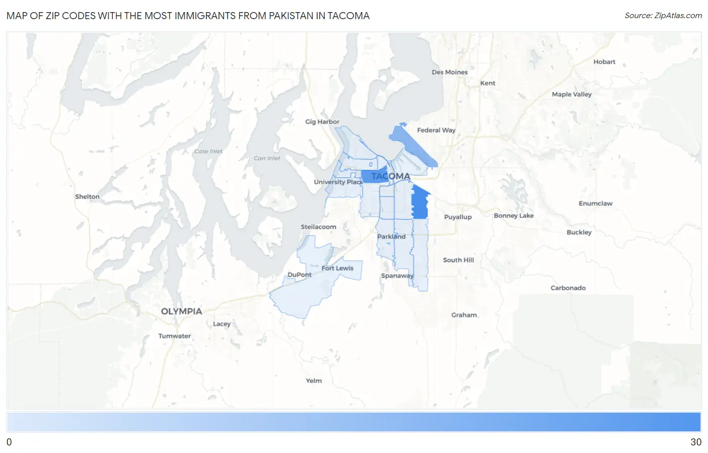 Zip Codes with the Most Immigrants from Pakistan in Tacoma Map