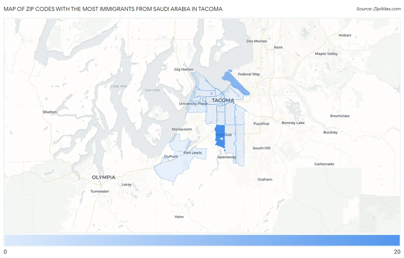 Zip Codes with the Most Immigrants from Saudi Arabia in Tacoma Map