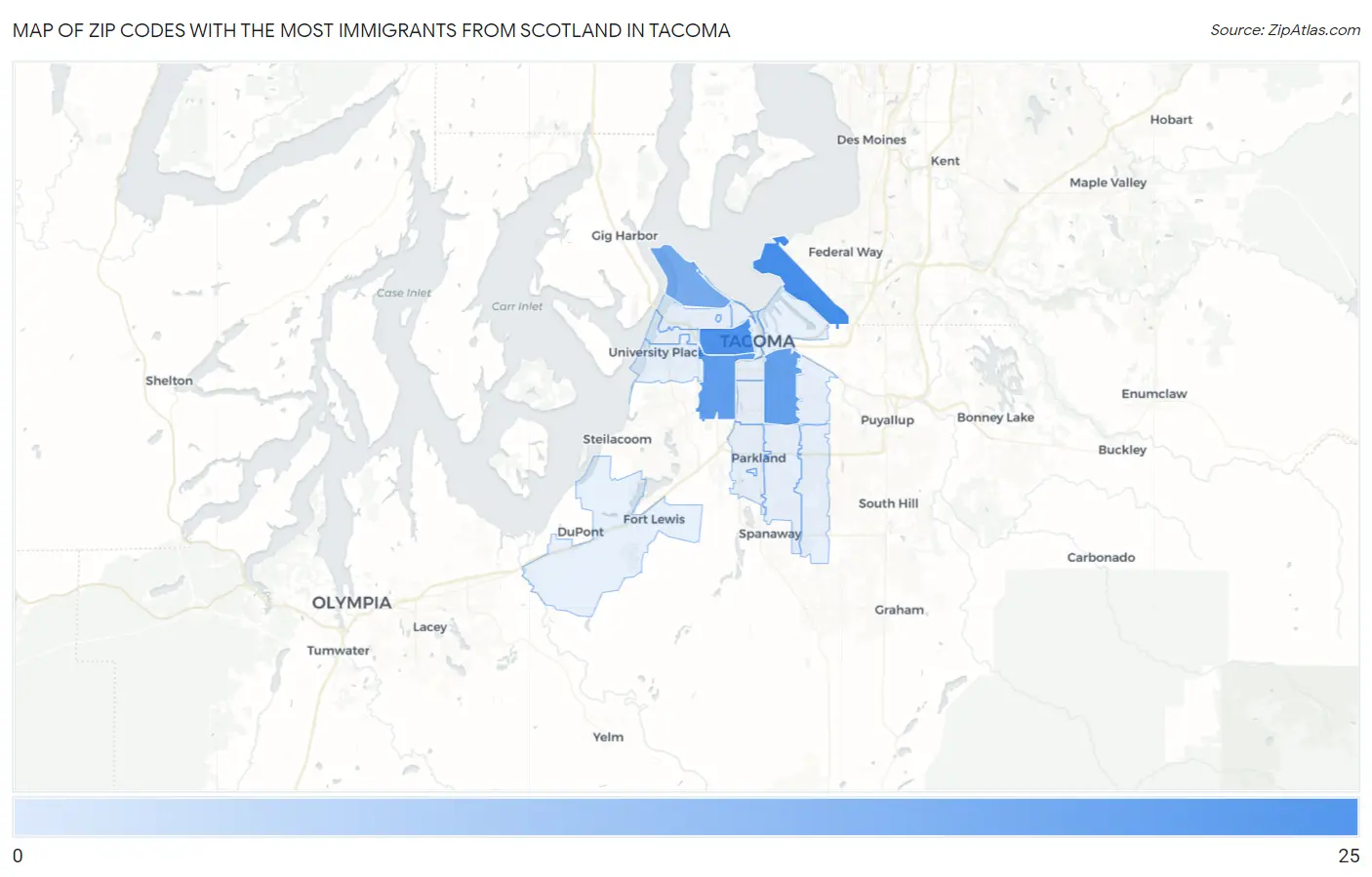 Zip Codes with the Most Immigrants from Scotland in Tacoma Map