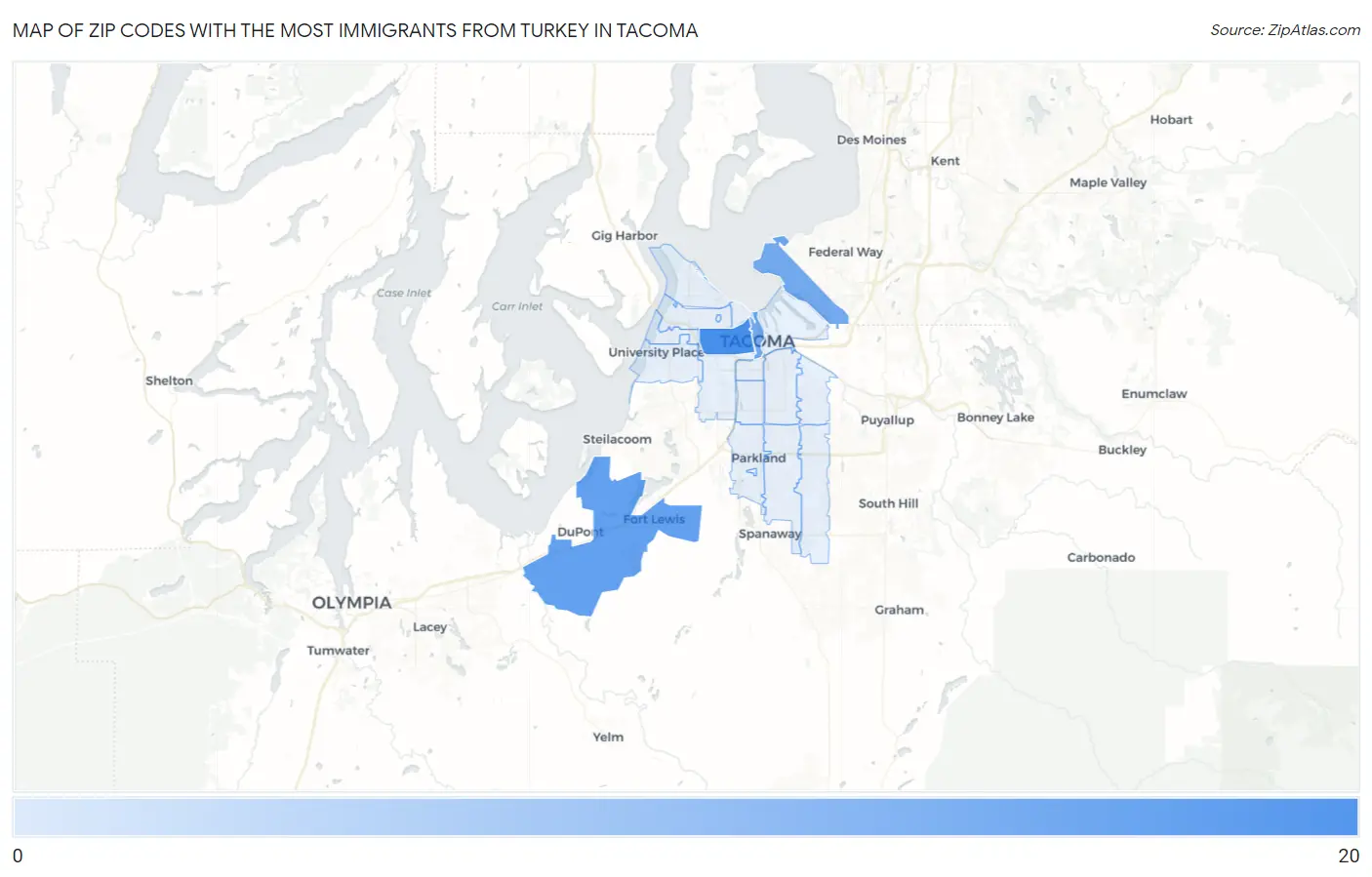 Zip Codes with the Most Immigrants from Turkey in Tacoma Map
