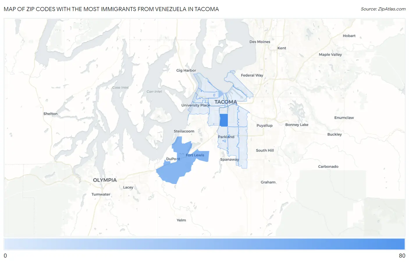Zip Codes with the Most Immigrants from Venezuela in Tacoma Map