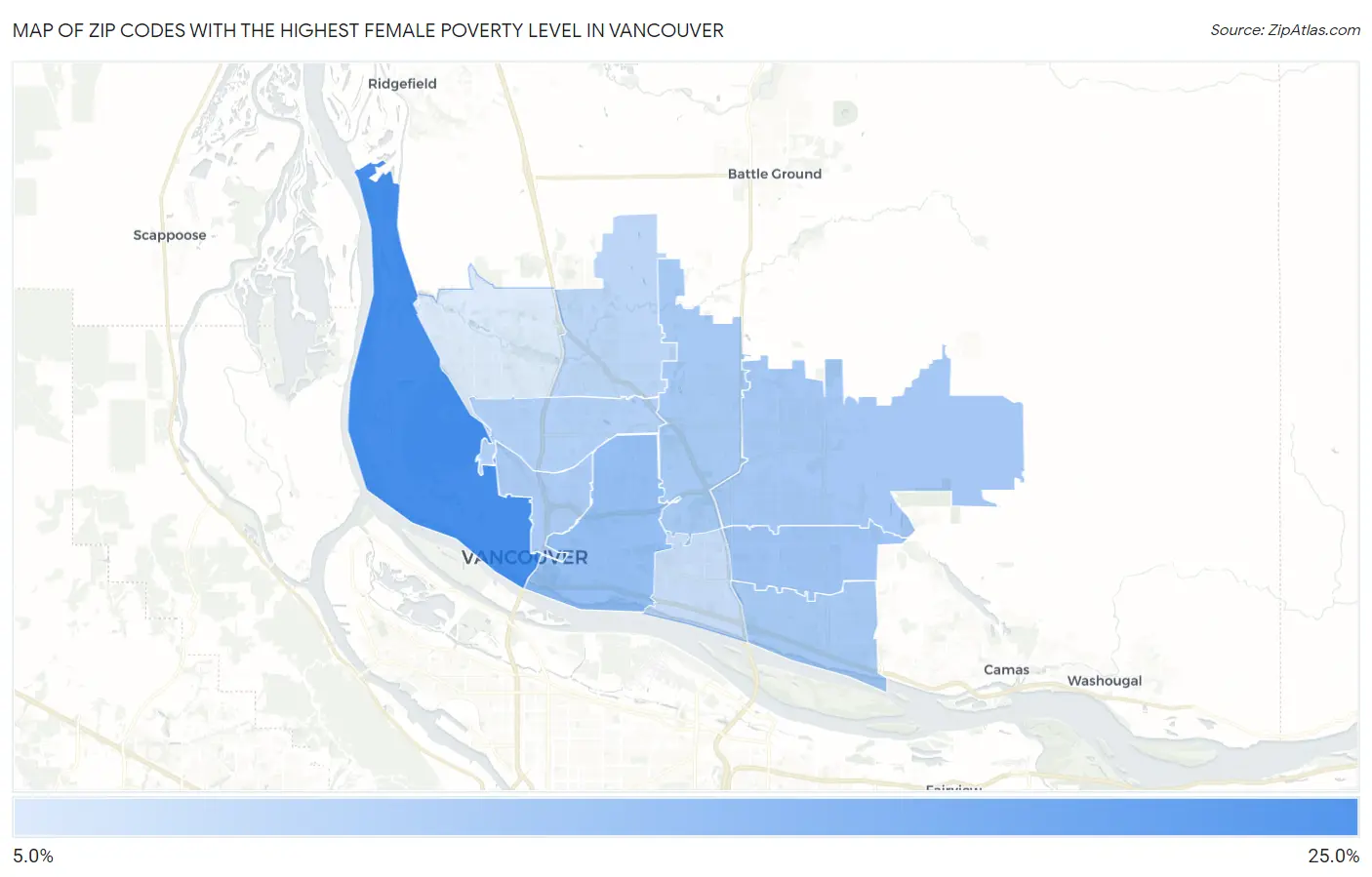 Zip Codes with the Highest Female Poverty Level in Vancouver Map
