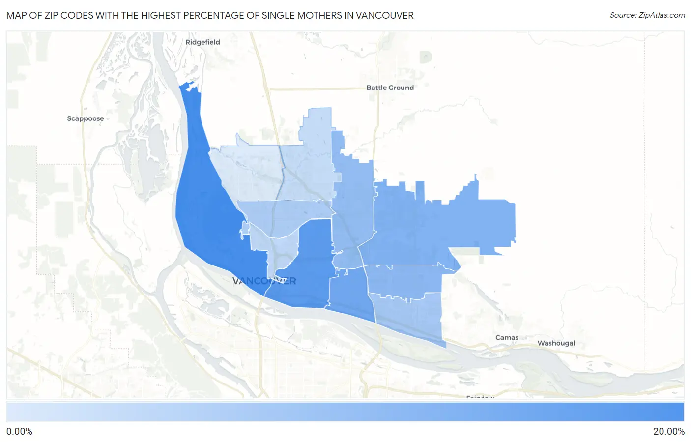 Zip Codes with the Highest Percentage of Single Mothers in Vancouver Map