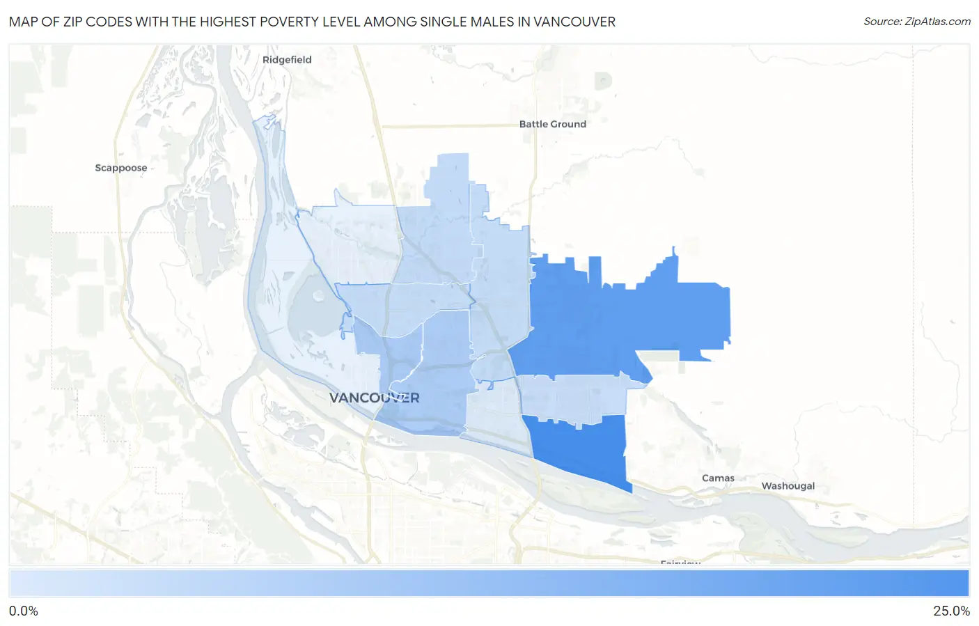 Zip Codes with the Highest Poverty Level Among Single Males in Vancouver Map