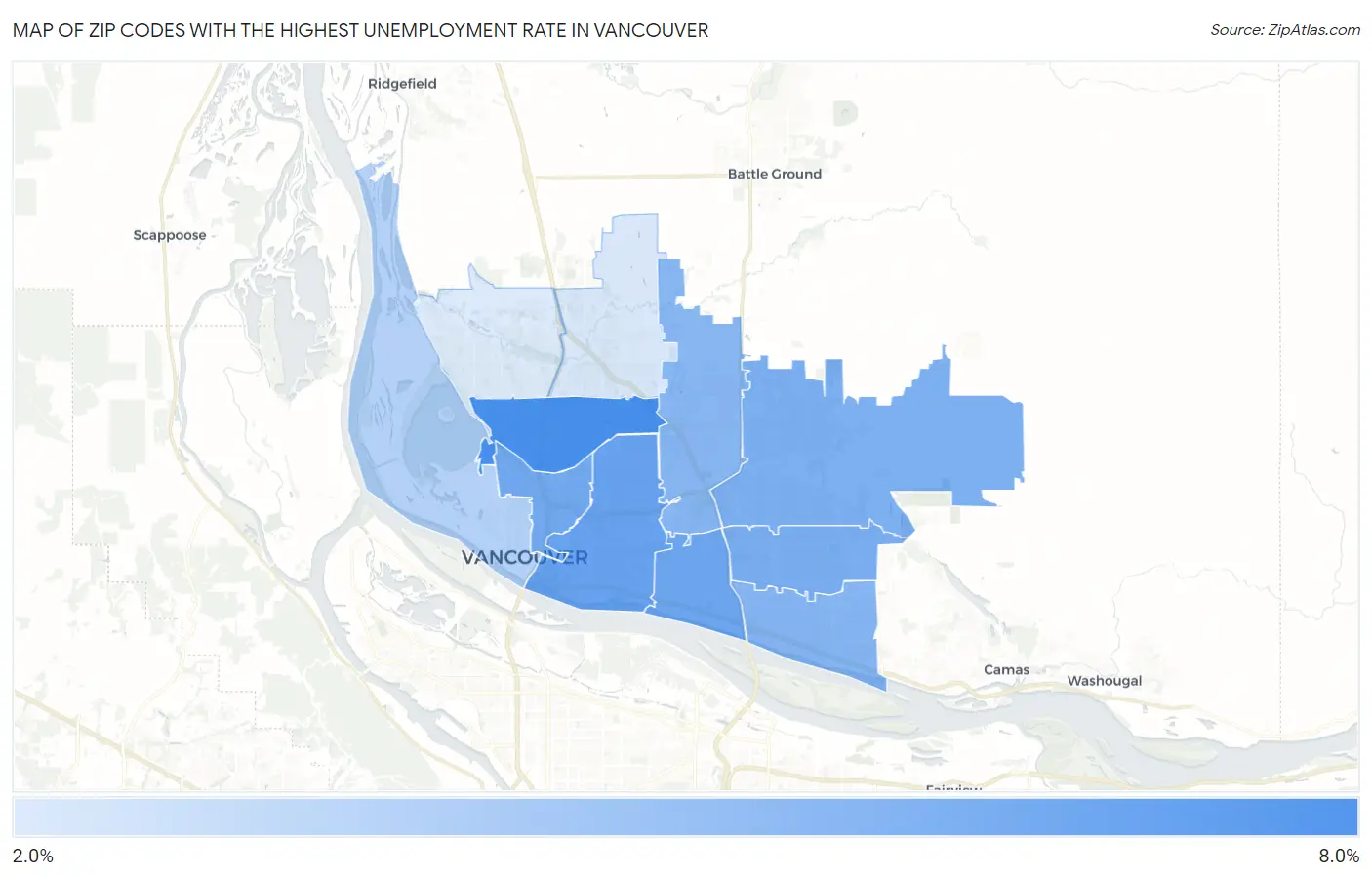 Zip Codes with the Highest Unemployment Rate in Vancouver Map
