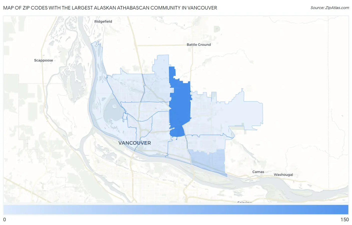 Zip Codes with the Largest Alaskan Athabascan Community in Vancouver Map