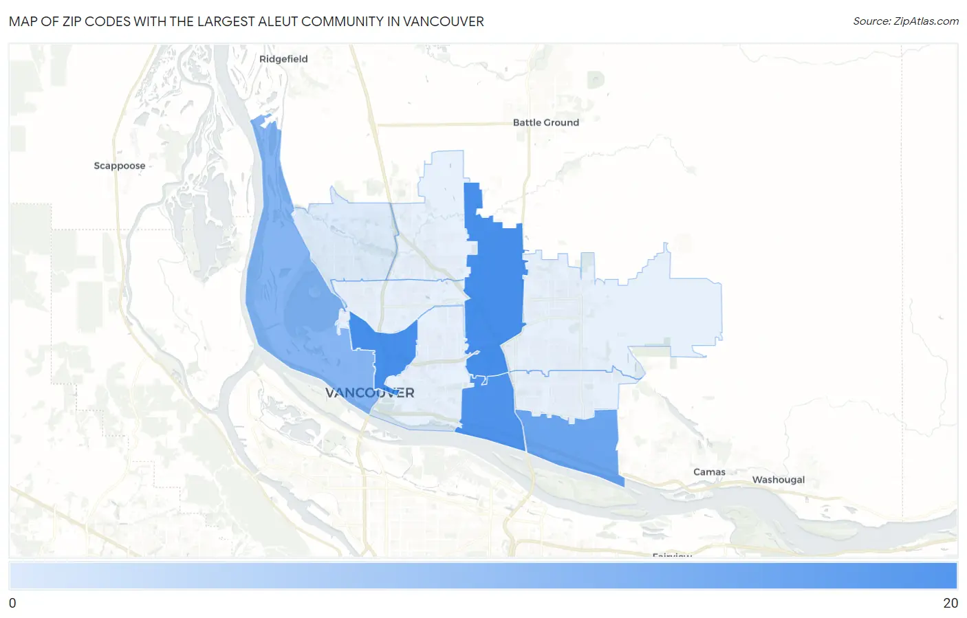 Zip Codes with the Largest Aleut Community in Vancouver Map