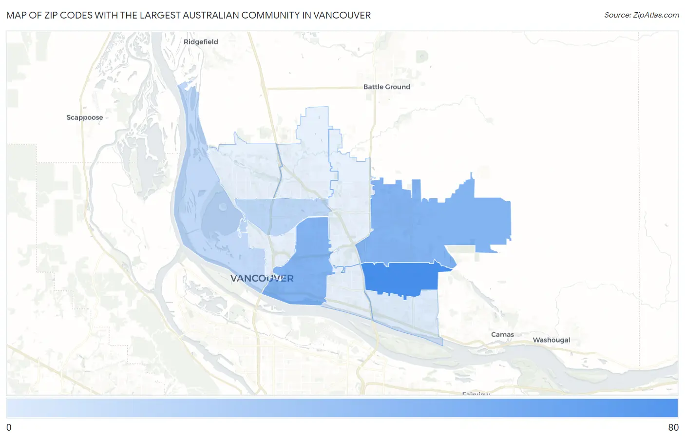 Zip Codes with the Largest Australian Community in Vancouver Map