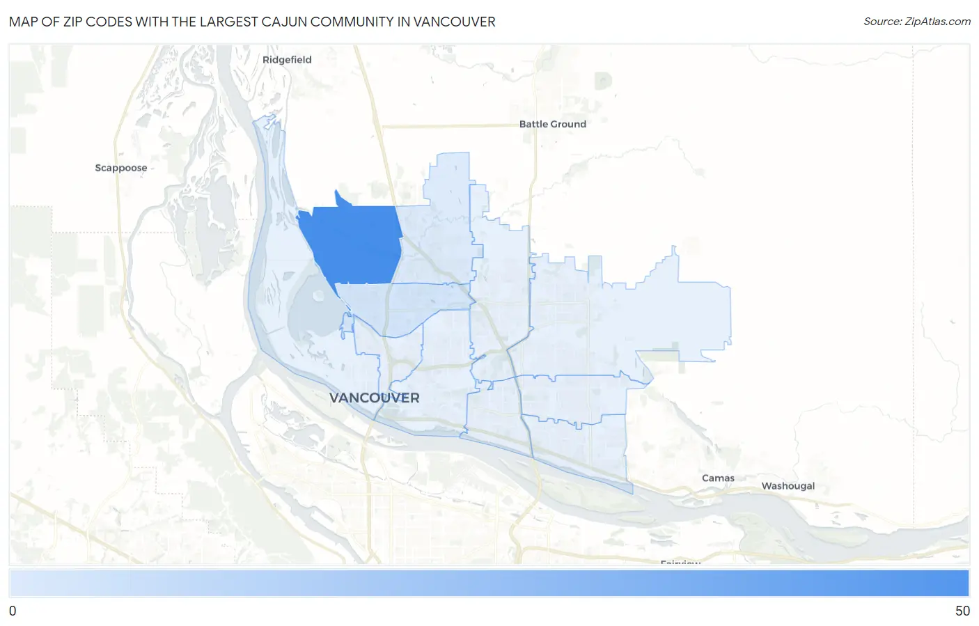 Zip Codes with the Largest Cajun Community in Vancouver Map
