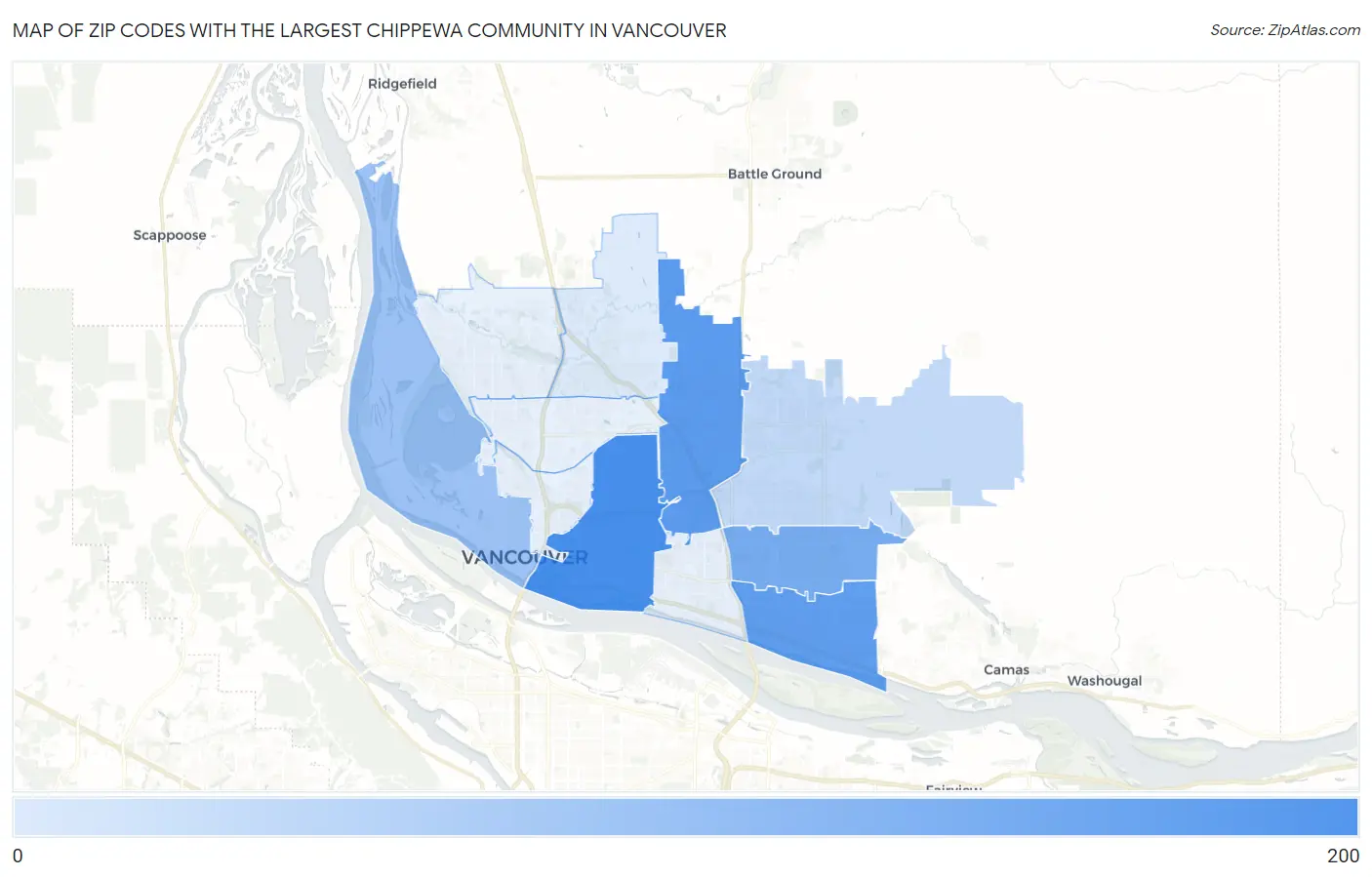 Zip Codes with the Largest Chippewa Community in Vancouver Map