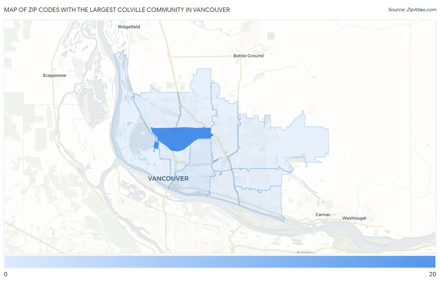 Zip Codes with the Largest Colville Community in Vancouver Map
