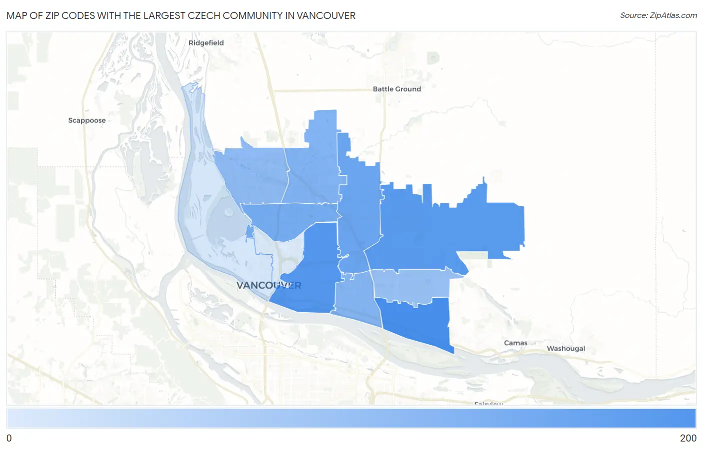 Zip Codes with the Largest Czech Community in Vancouver Map