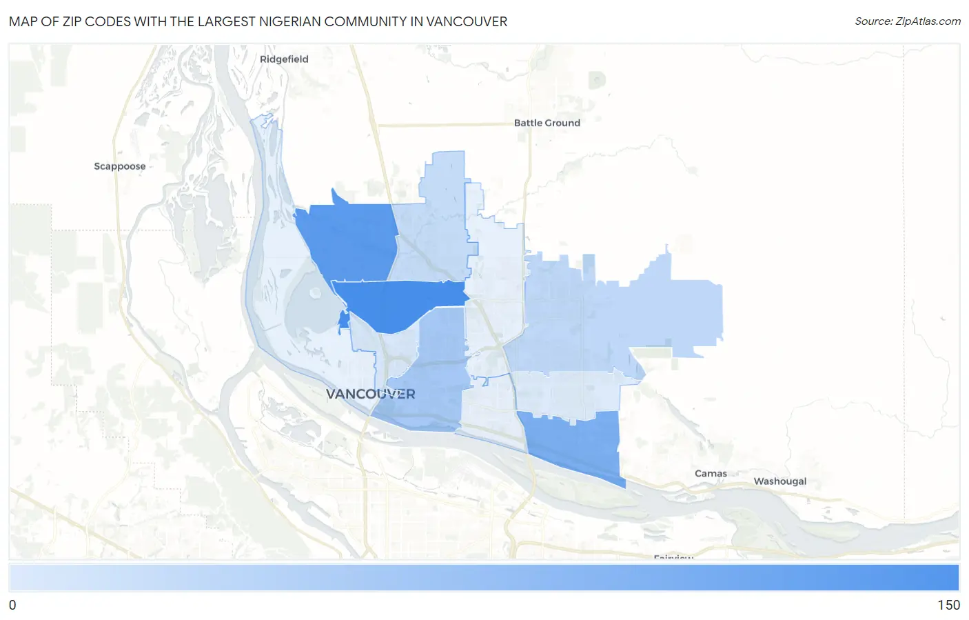 Zip Codes with the Largest Nigerian Community in Vancouver Map