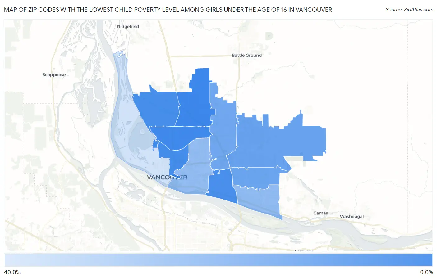 Zip Codes with the Lowest Child Poverty Level Among Girls Under the Age of 16 in Vancouver Map