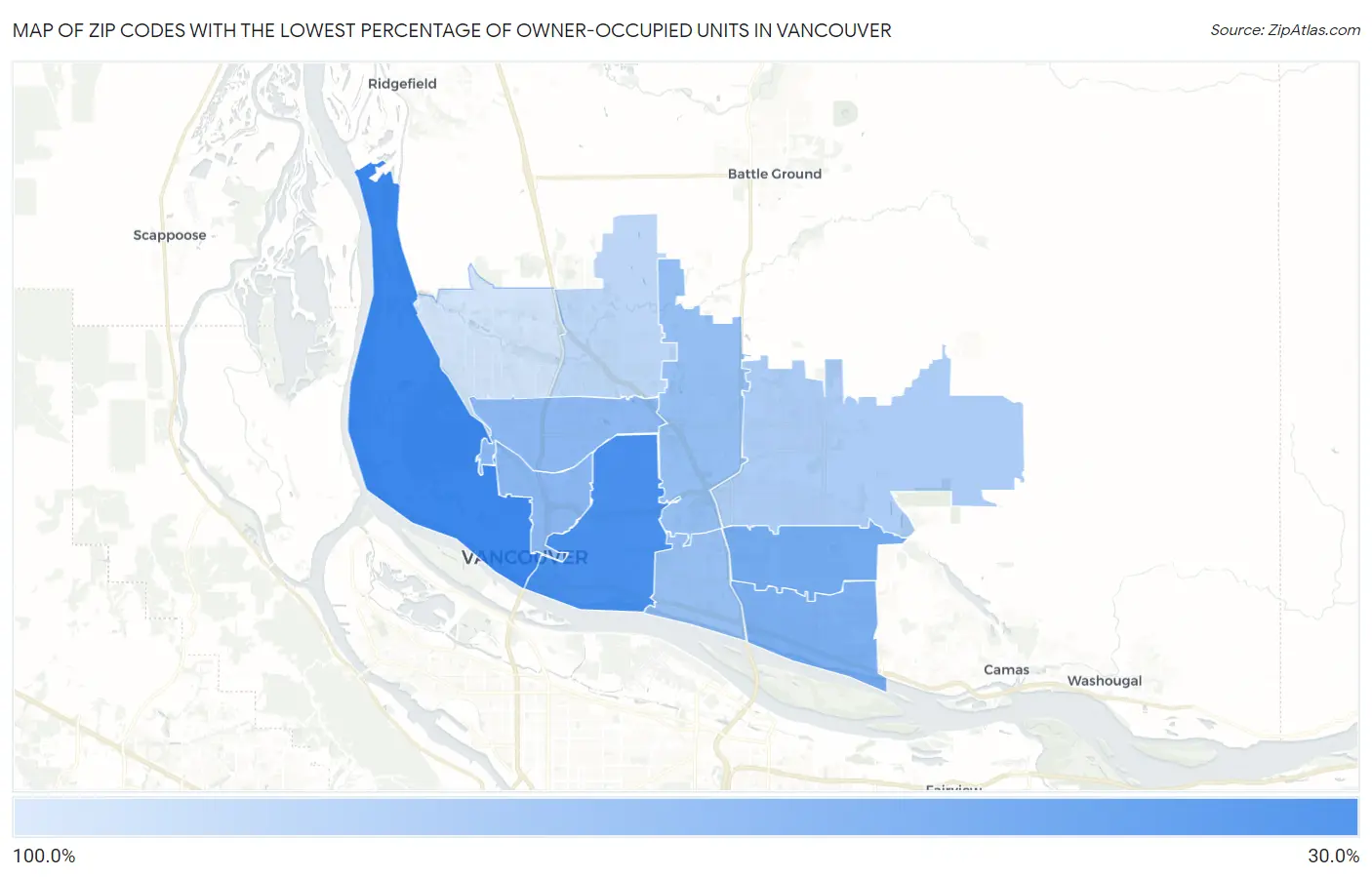 Zip Codes with the Lowest Percentage of Owner-Occupied Units in Vancouver Map