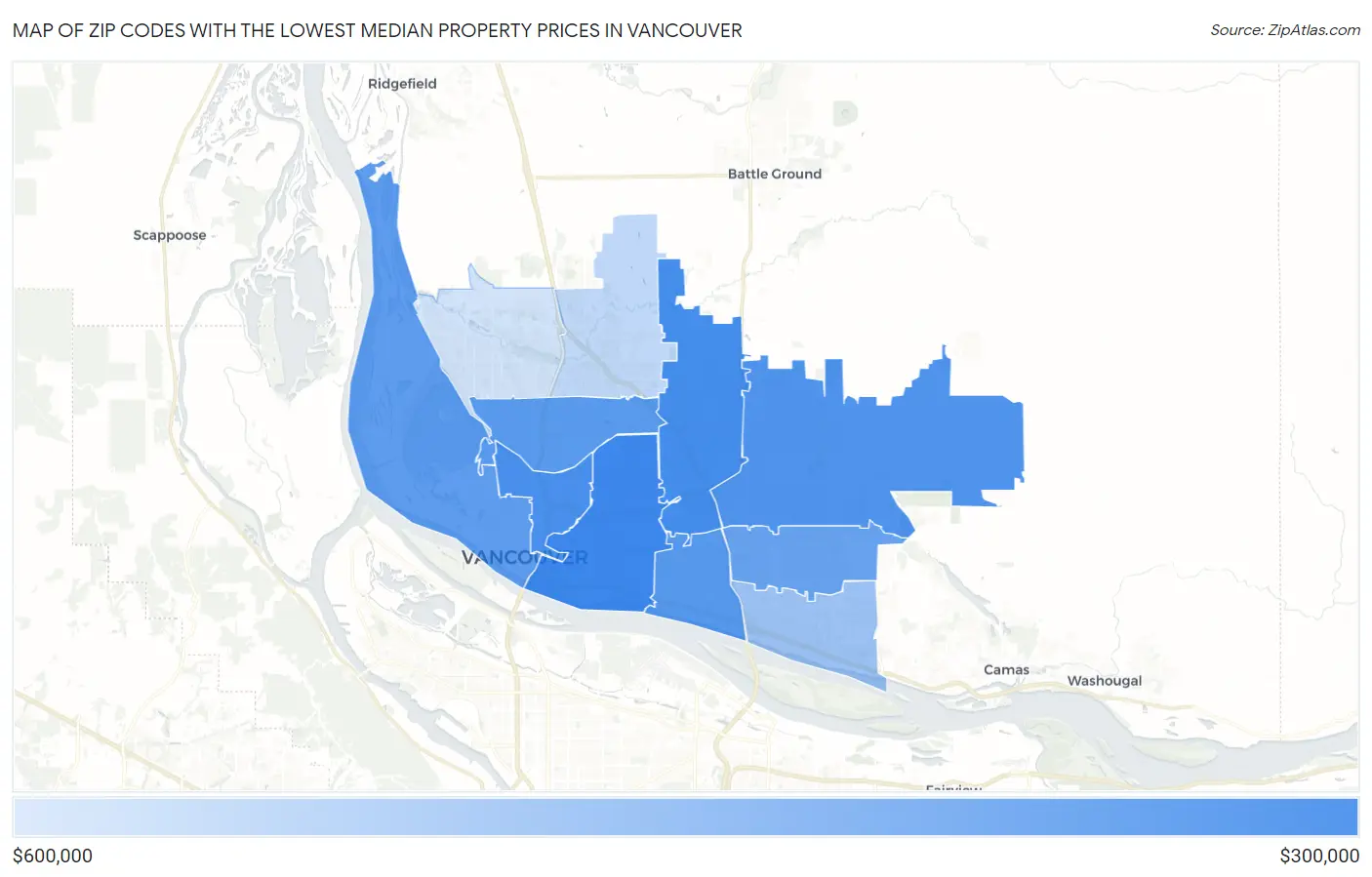 Zip Codes with the Lowest Median Property Prices in Vancouver Map