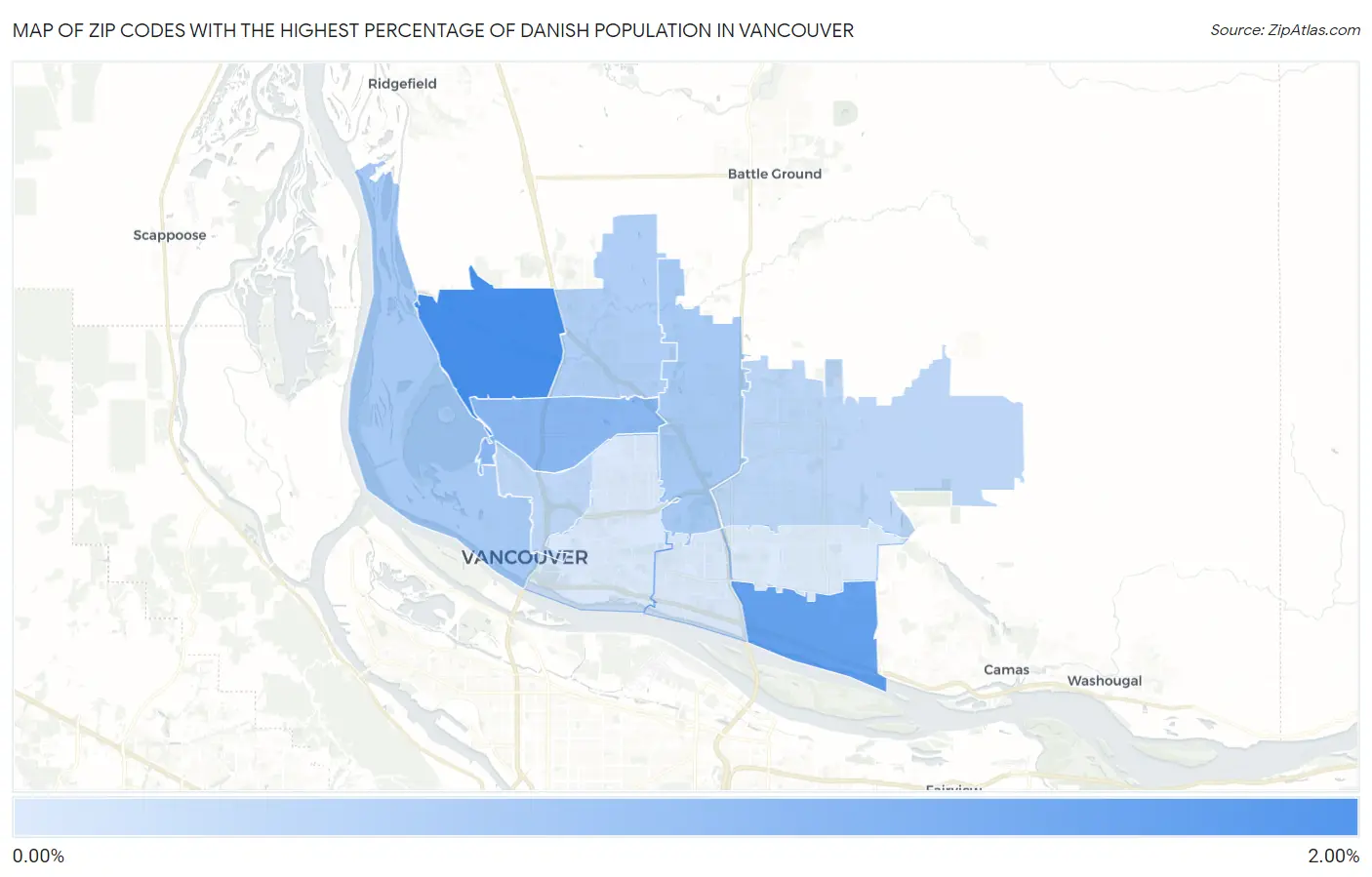 Zip Codes with the Highest Percentage of Danish Population in Vancouver Map