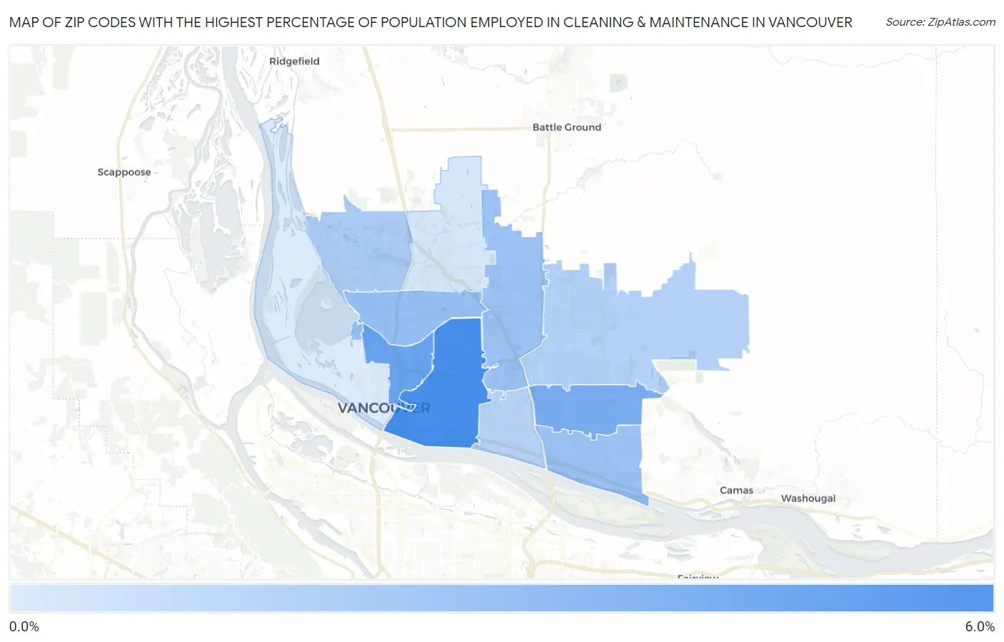 Zip Codes with the Highest Percentage of Population Employed in Cleaning & Maintenance in Vancouver Map