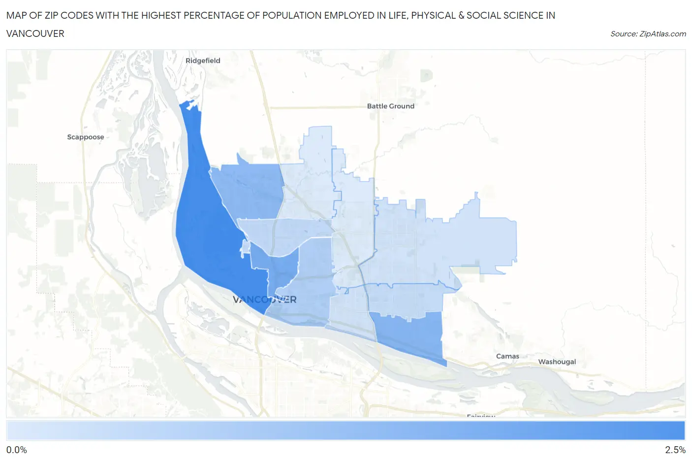Zip Codes with the Highest Percentage of Population Employed in Life, Physical & Social Science in Vancouver Map