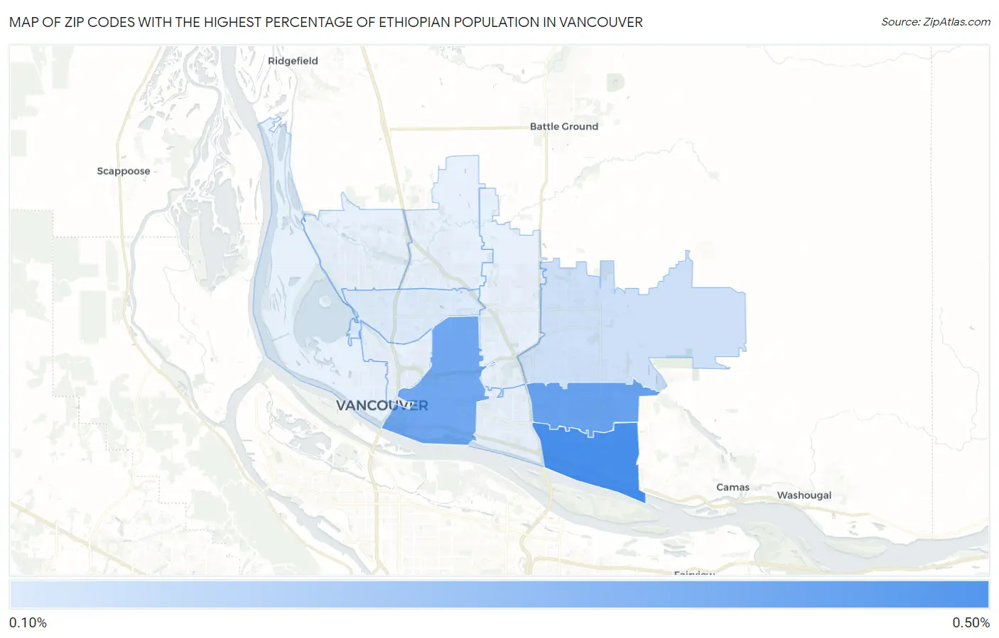 Zip Codes with the Highest Percentage of Ethiopian Population in Vancouver Map