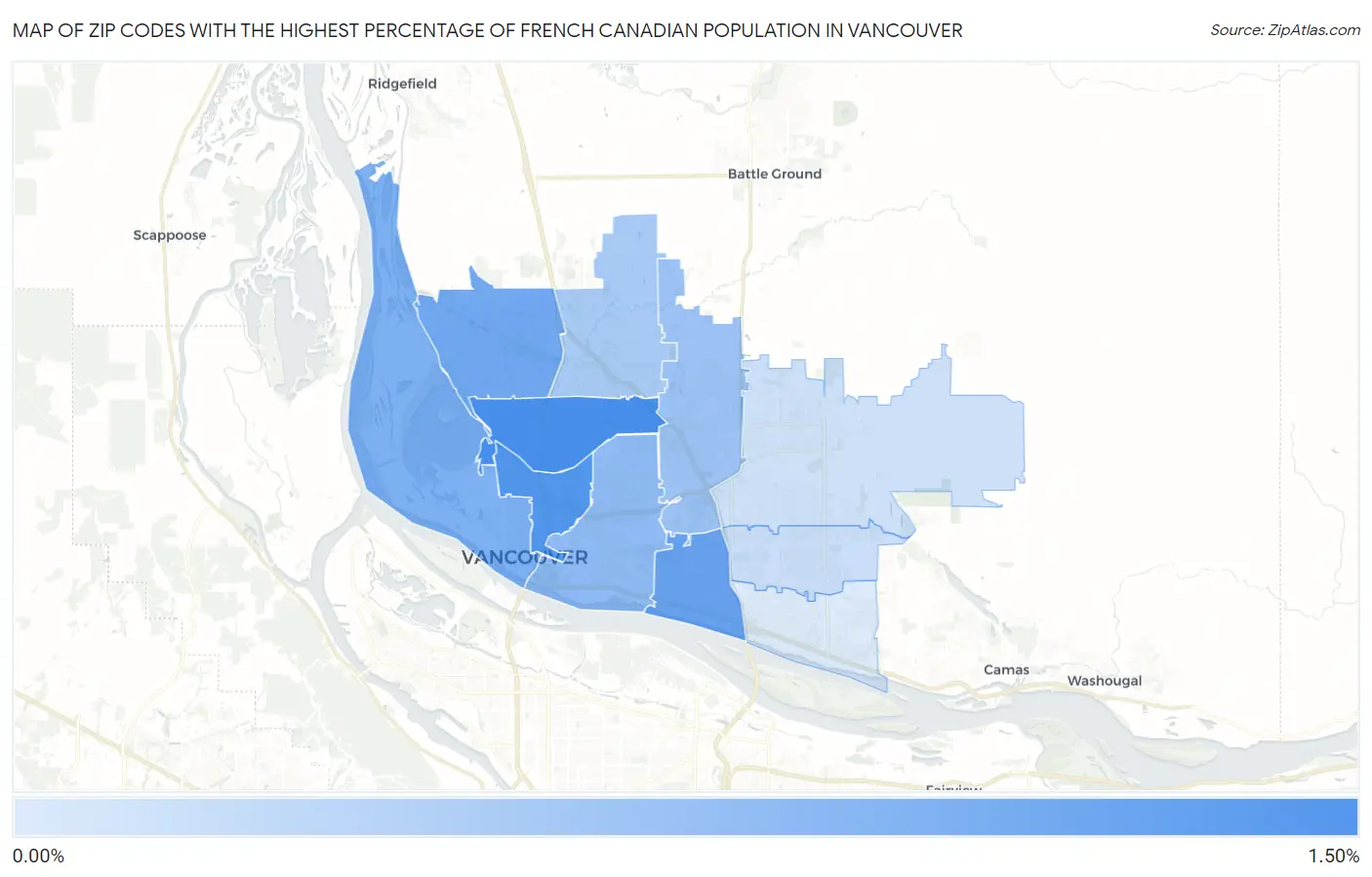 Zip Codes with the Highest Percentage of French Canadian Population in Vancouver Map
