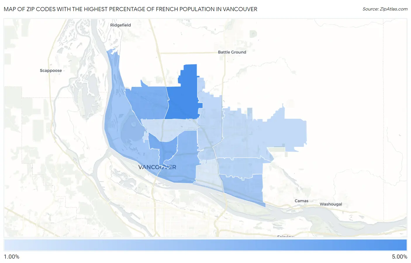 Zip Codes with the Highest Percentage of French Population in Vancouver Map