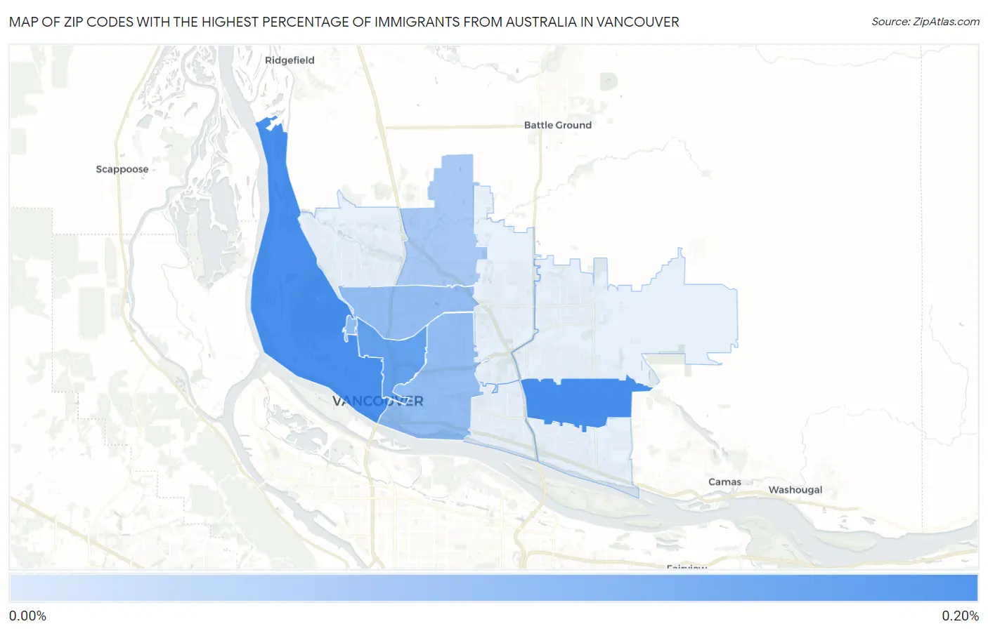 Zip Codes with the Highest Percentage of Immigrants from Australia in Vancouver Map