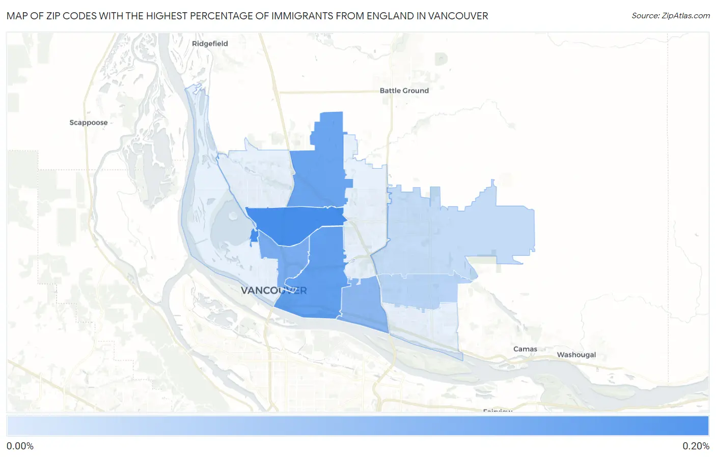 Zip Codes with the Highest Percentage of Immigrants from England in Vancouver Map