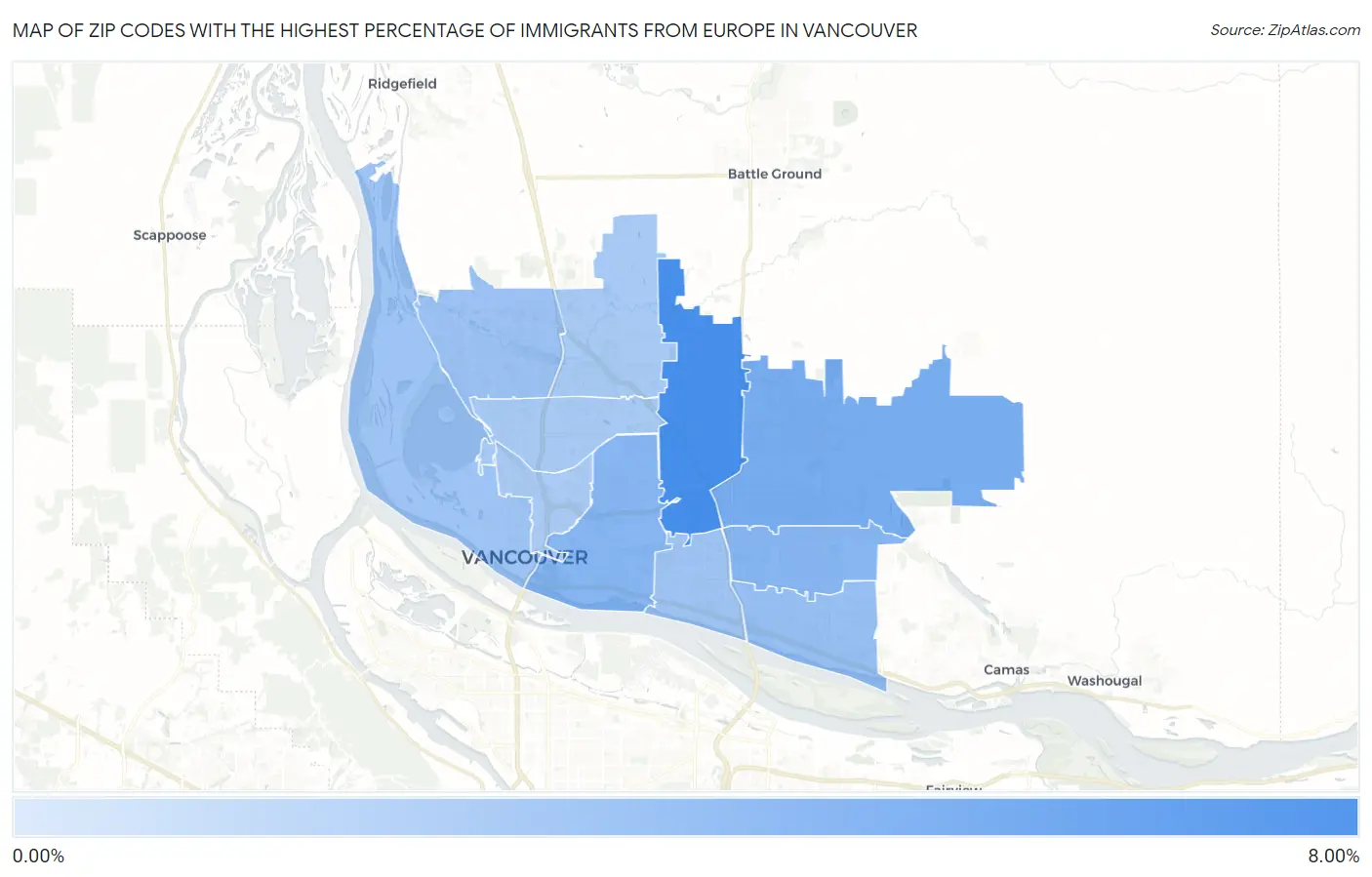 Zip Codes with the Highest Percentage of Immigrants from Europe in Vancouver Map