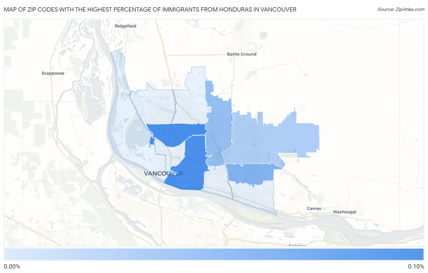 Zip Codes with the Highest Percentage of Immigrants from Honduras in Vancouver Map