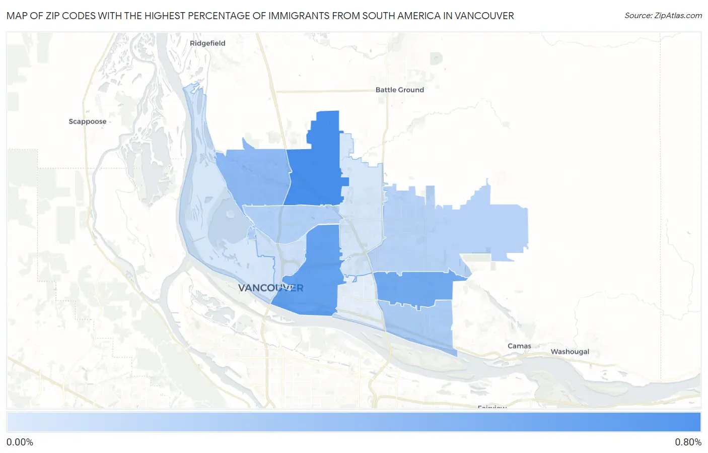 Zip Codes with the Highest Percentage of Immigrants from South America in Vancouver Map