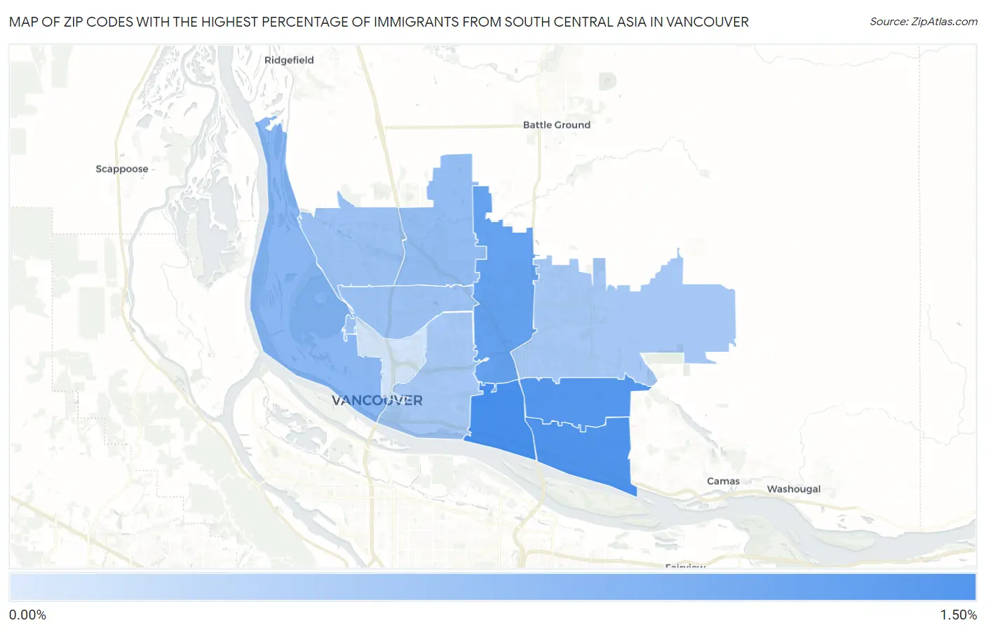 Zip Codes with the Highest Percentage of Immigrants from South Central Asia in Vancouver Map