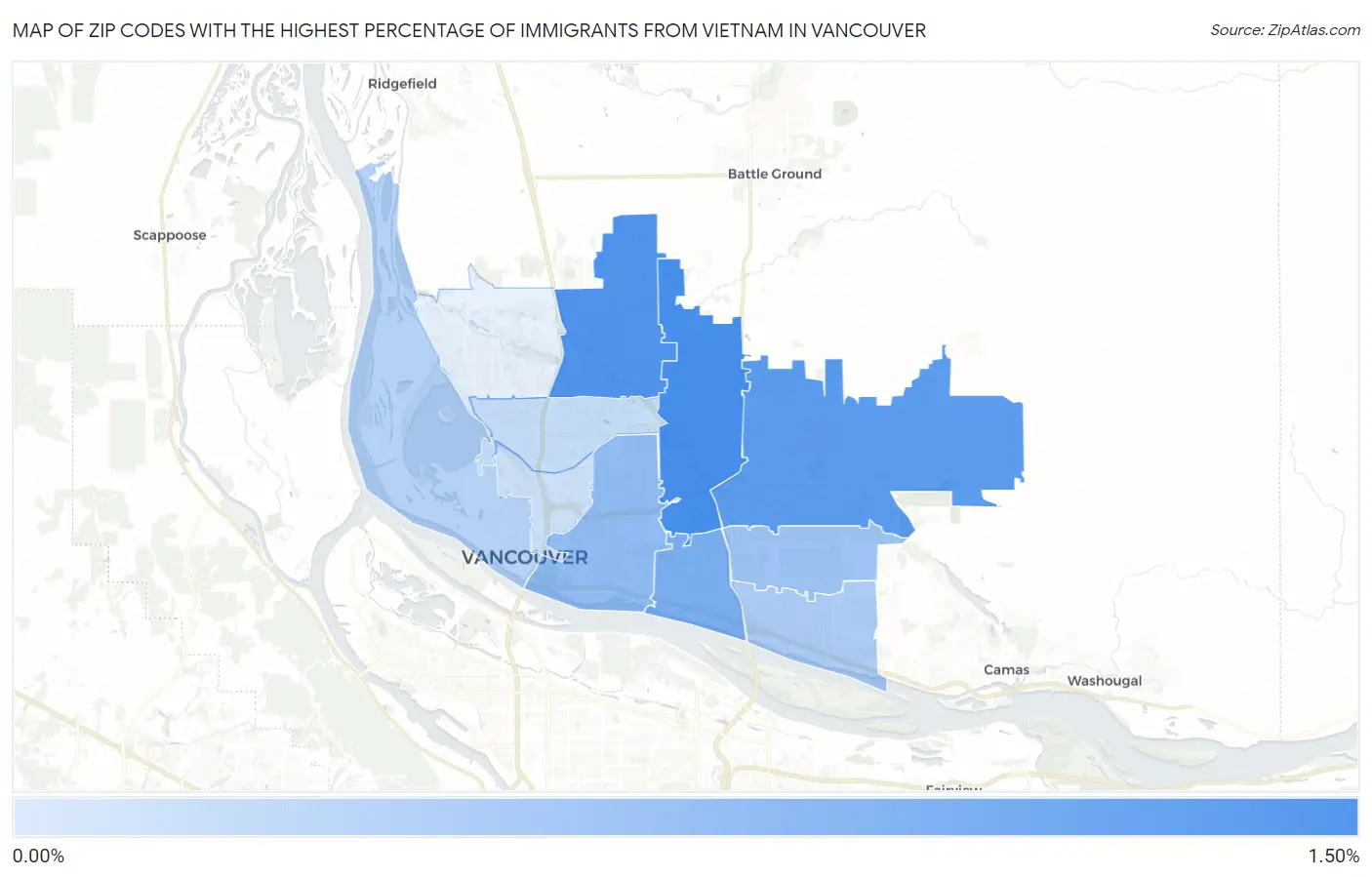 Zip Codes with the Highest Percentage of Immigrants from Vietnam in Vancouver Map