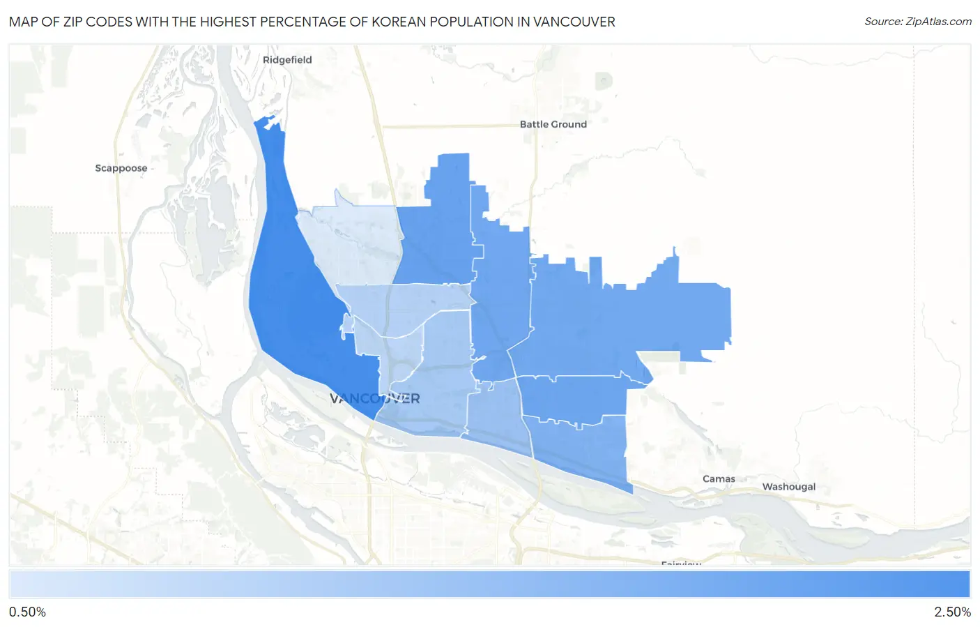 Zip Codes with the Highest Percentage of Korean Population in Vancouver Map