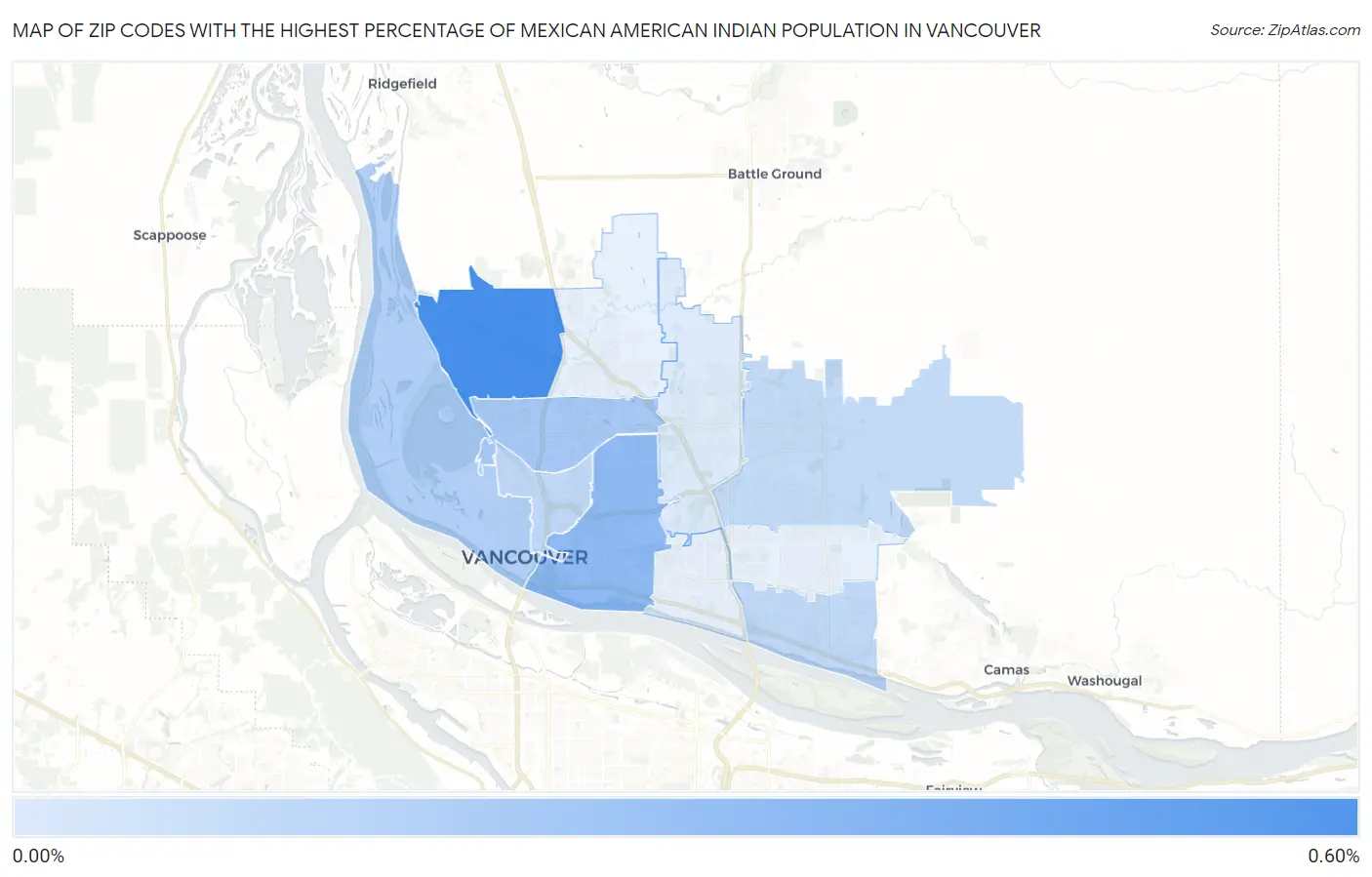 Zip Codes with the Highest Percentage of Mexican American Indian Population in Vancouver Map
