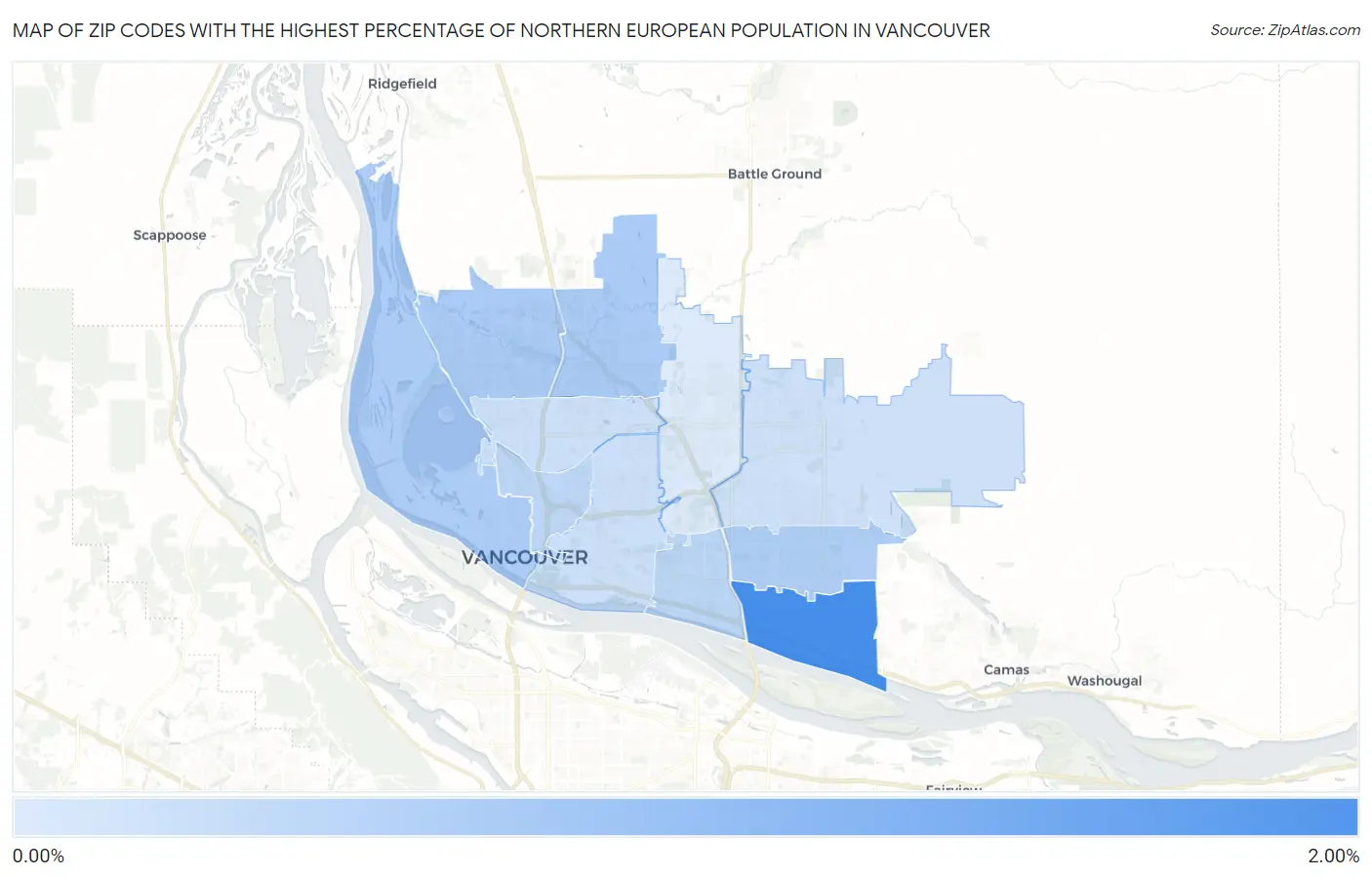 Zip Codes with the Highest Percentage of Northern European Population in Vancouver Map